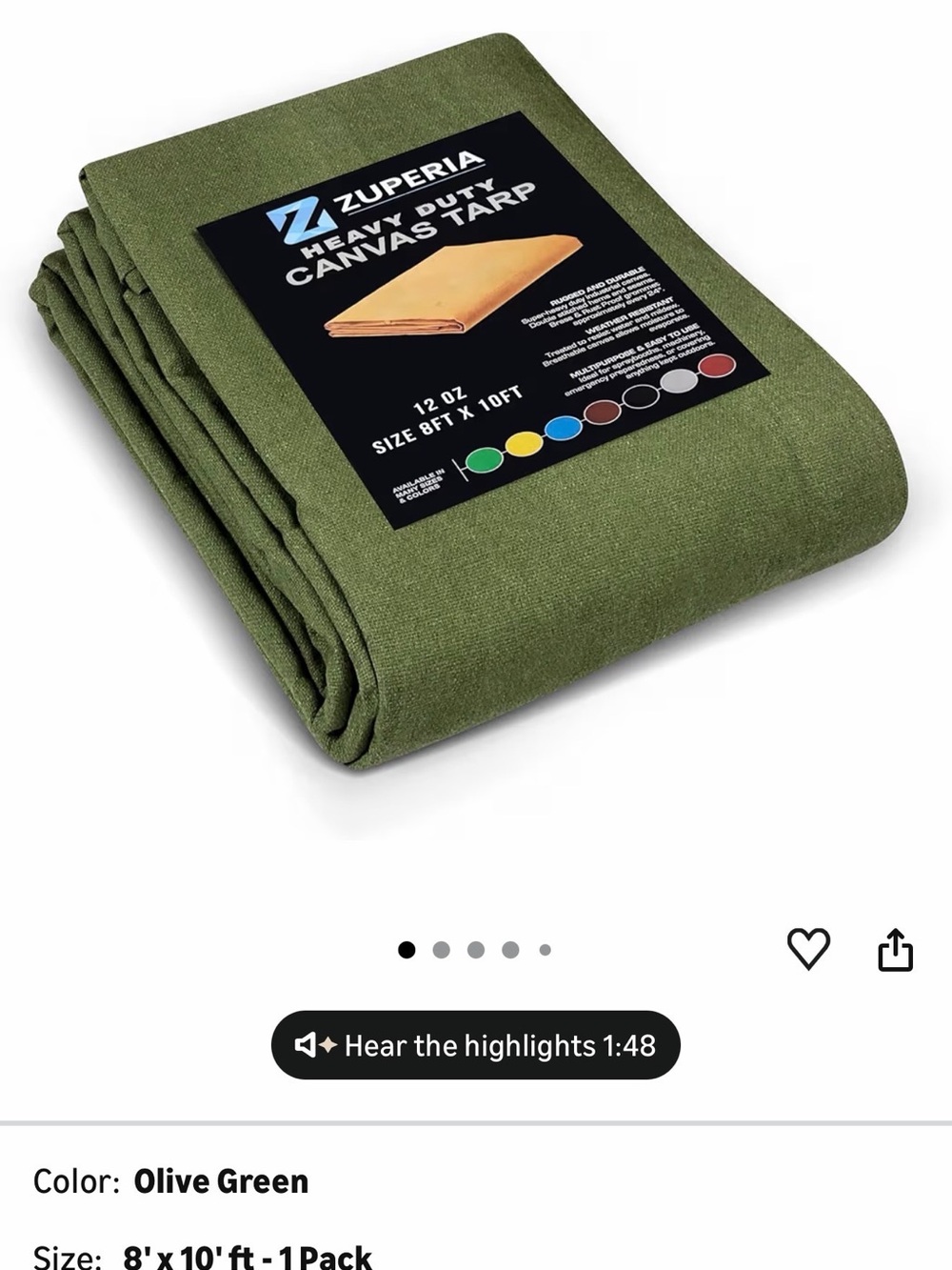 Olive Green Heavy Duty Canvas Tarp
